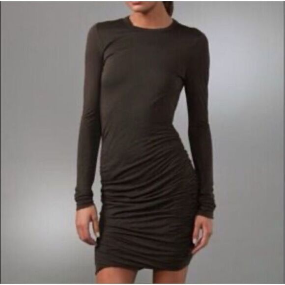 A.L.C. Olive Green Long Sleeve Bodycon Ruched Dress - Picture 1 of 8